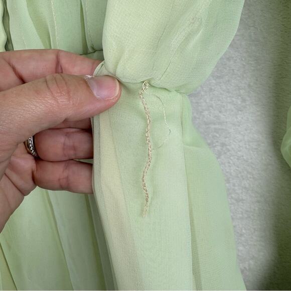 Vintage 70s Marita By Anthony Muto Sheer Balloon Sleeve Pleated Gown Green M/L - Picture 11 of 16